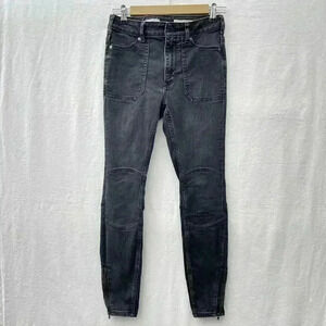 Black Denim Jeans Size 27 High Rise Skinny Moto Zip Leg Trendy Goth Punk Stretch